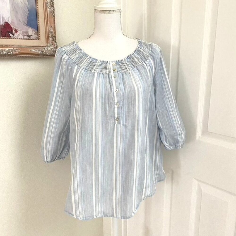 BDG Blue White Stripe Off Shoulder Blouse 3/4 Sleeves Size Medium Summer Spring
